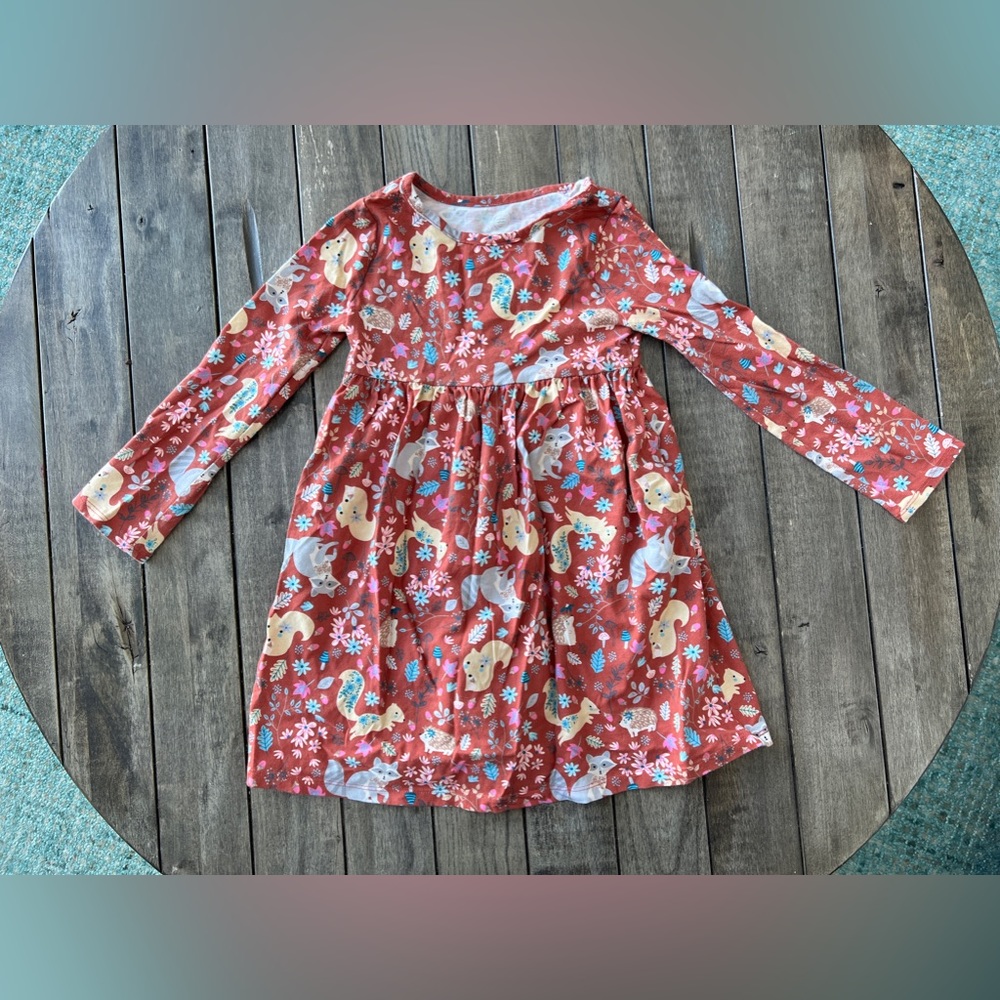 Adorable forest animals cotton long sleeve dress girls 5t toddler play school